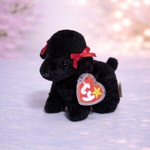 GiGi Ty Black Plush Dog with Red Bows